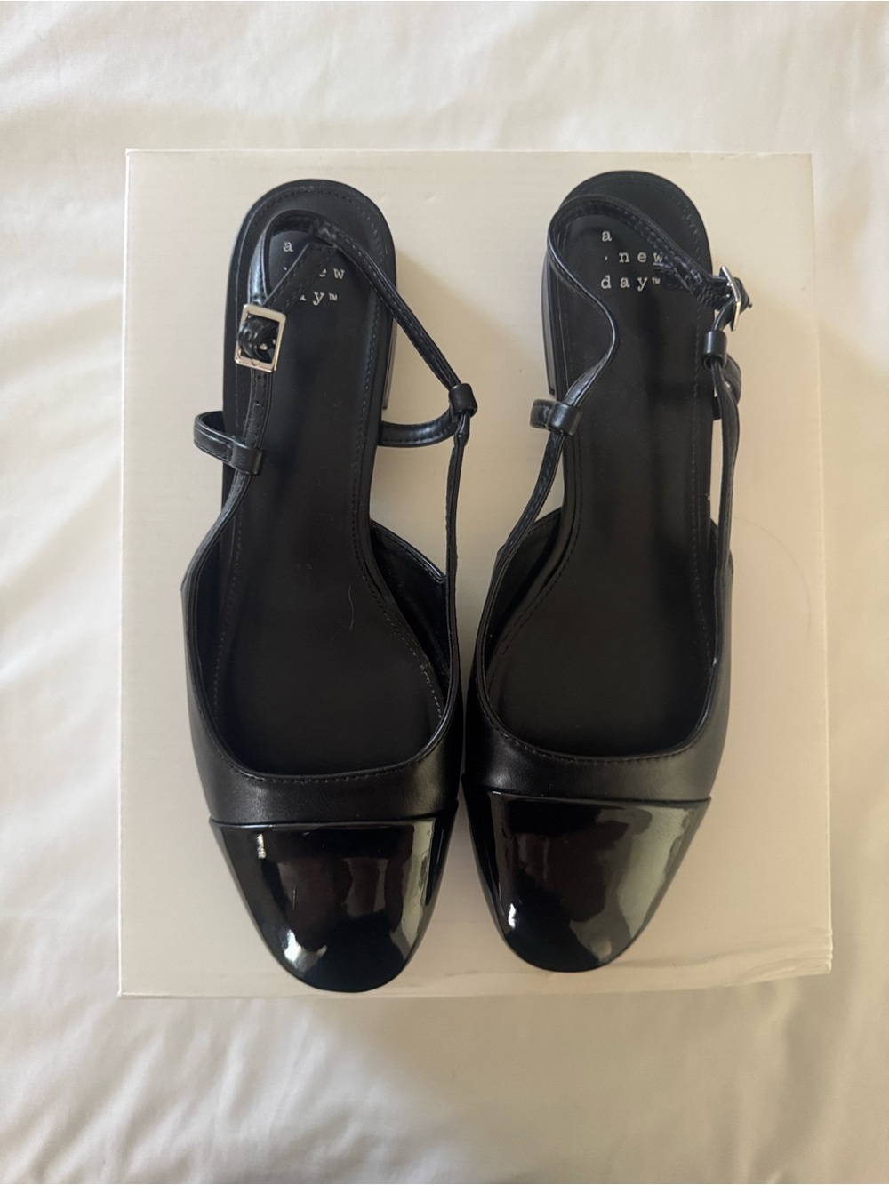 Target Black Patent Cap-Toe Slingback Flats - Picture 2 of 11